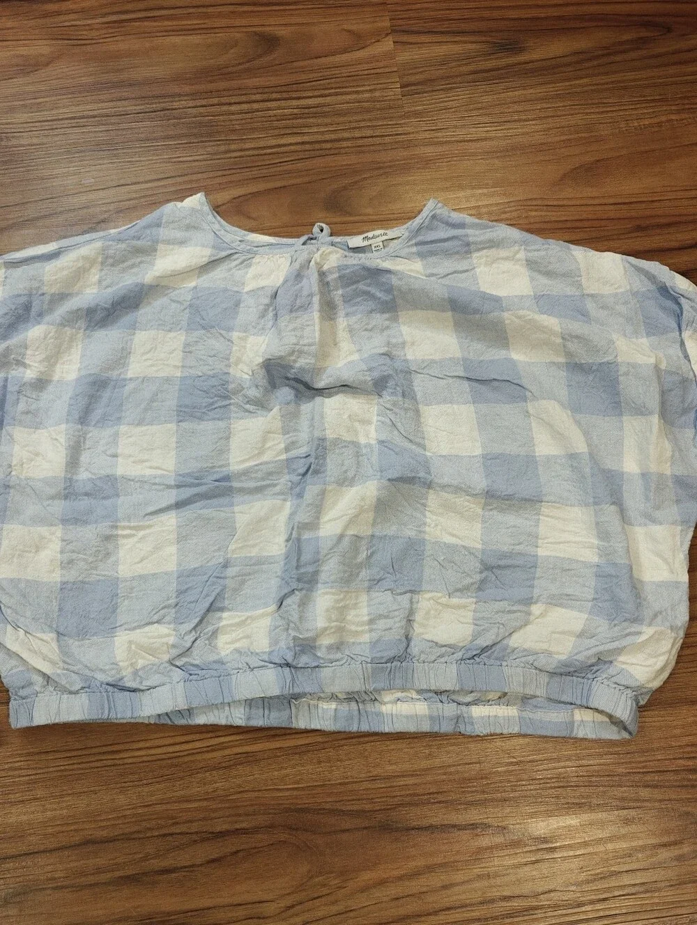 Madewell Linen-Blend Michele Bubble Top in Gingham Check